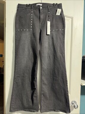 Vigoss Studded Wide Leg Jeans NWT Size 32 Blue High Rise Y2K Denim 🛑Flawed🛑